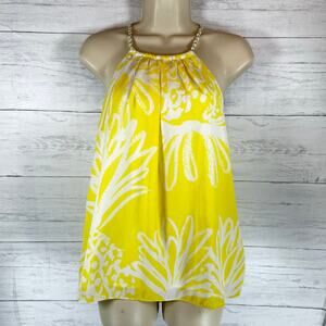 Lilly Pulitzer Pineapple Punch yellow white floral halter tank luxury resort